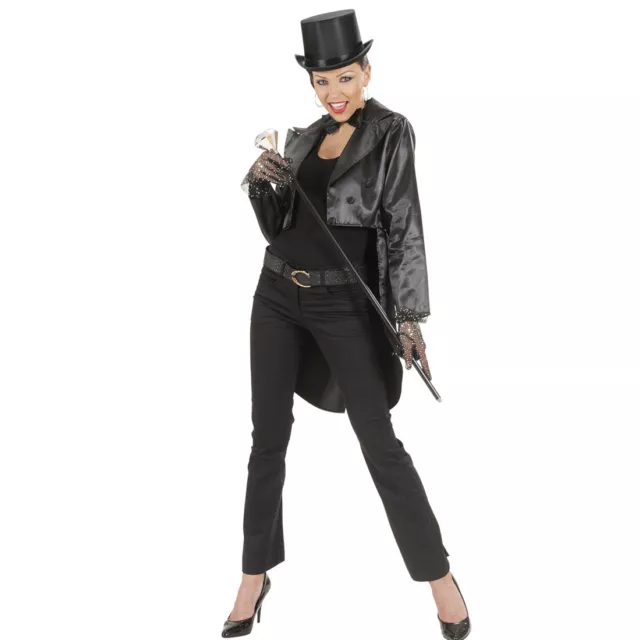 Damenfrack Satin schwarz Frack Damen Frauenfrack Kabarett Showgirl Outfit Revue