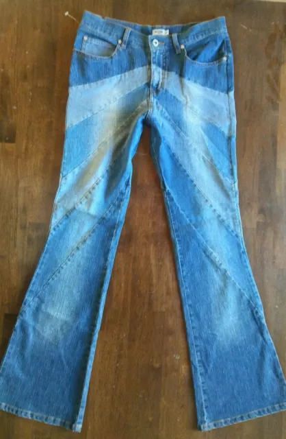 MOSCHINO jean PATCHWORK distressed blue pant hippy 7 boot cut distressed hippie