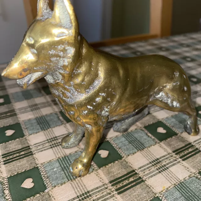 Vintage Heavy Solid Brass German Shepherd Dog