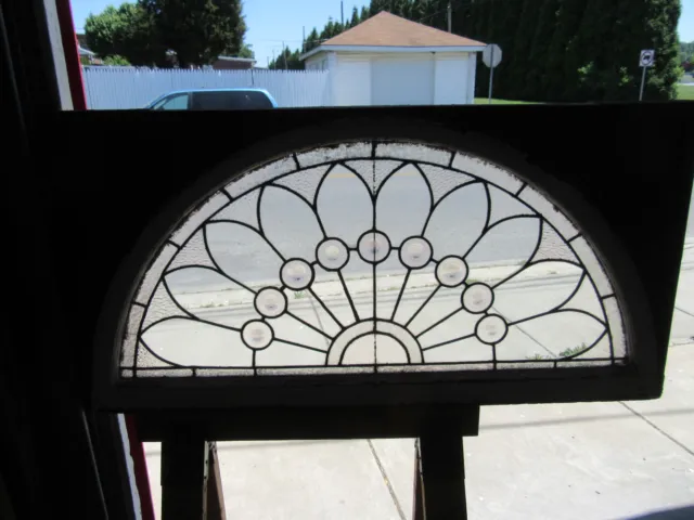 ~ ANTIQUE STAINED GLASS WINDOW TRANSOM WINDOW 9 JEWELS ~ 48.5 x 24.5 ~ SALVAGE