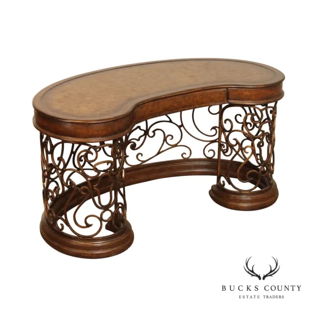 The Platt Collections Scrolling Wrought Iron Leather Top Kidney Form Desk