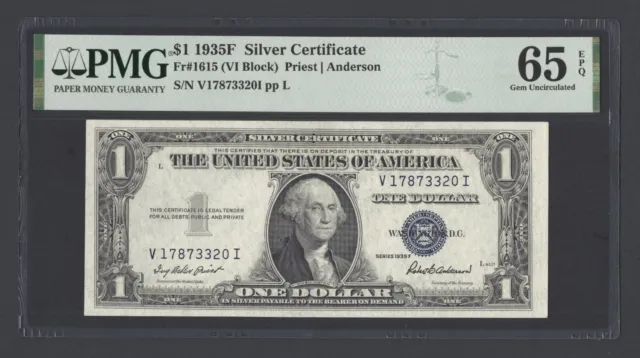 United States-Silver Certificate 1 Dollar 1935F Fr#1615 (VI Block) UNC Grade 65