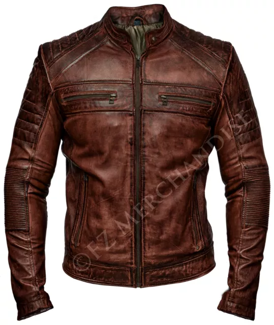 Giacca Uomo Biker Vintage Antica Marrone Cafe Racer in Vera Pelle - B18