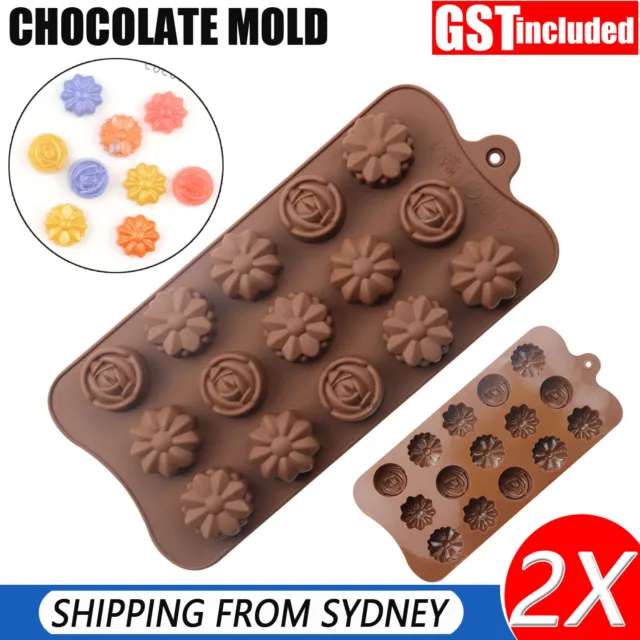 2X 15Cavity Silicone Flower Rose Chocolate Cake Soap Mold Ice Baking Tray Mould