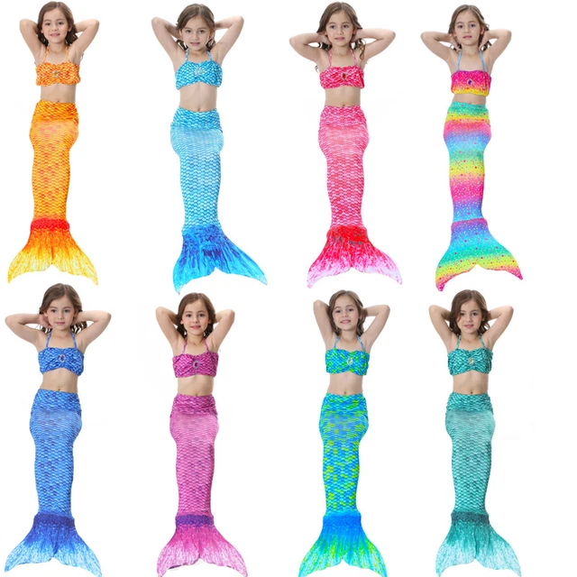 3 Stück Set Meerjungfrauenflosse Mädchen für Kinder mit Bikini Set Meerjungfrau#
