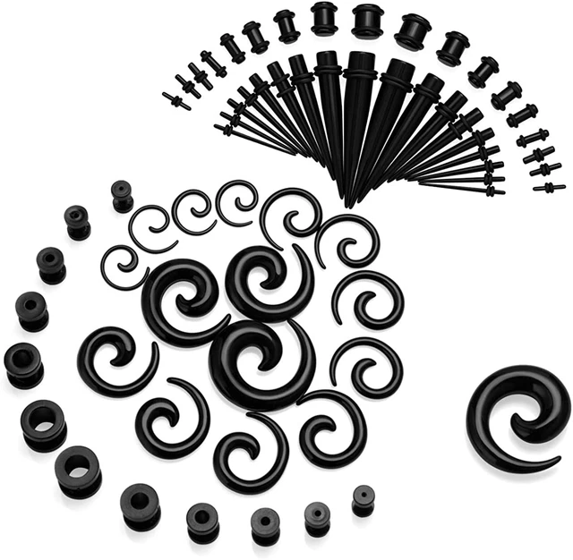 64Pcs Acrylic Gauge Kit Spiral Tapers Tunnels Plugs 14G-00G Ear Gauge Stretching