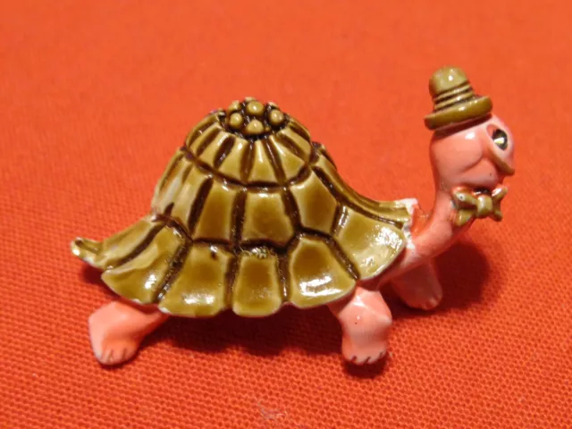 Antique Art Deco Happy Face Turtle Pin  Brooch Brown & Pink Enameled Metal # 220