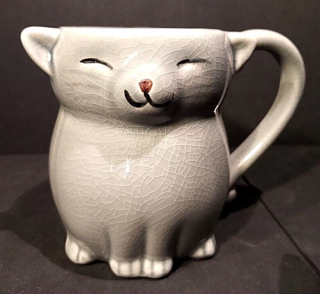 Pier 1 Grey Cat Mug Large Open Handle,  Coffee, Tea or ME-OW!