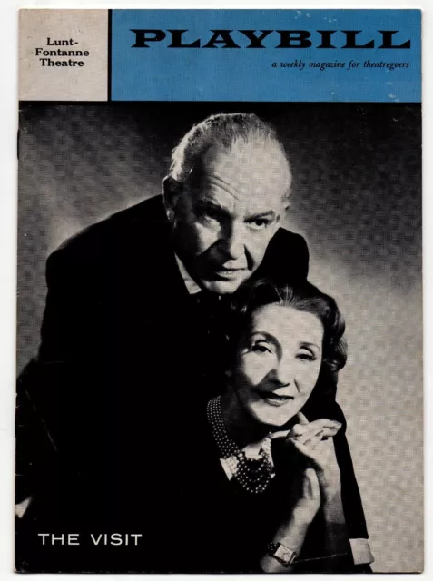 June 1958 PLAYBILL, THE VISIT Alfred Lunt Lynn Fontanne LUNT FONTANNE THEATRE