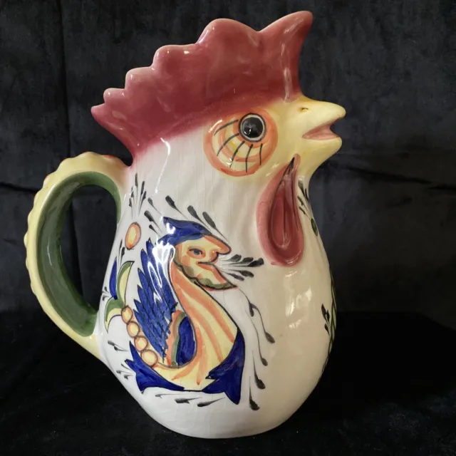 Vintage Ceramic Made In Portugal Rooster Chicken Pitcher Hand Painted Medium