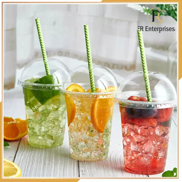 Disposable Plastic Smoothie Milkshake Cups + Lids 7oz 10oz 12oz 16oz Reusable