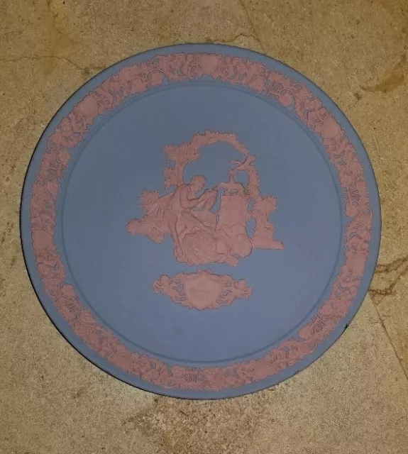 Wedgwood Jasperware Valentines Day Plate 1987 Pink on Blue Courting Scene