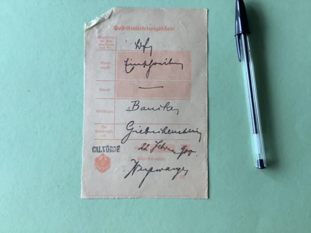 Germany Calvorde Saxony 1900 postal delivery note  Ref A1532