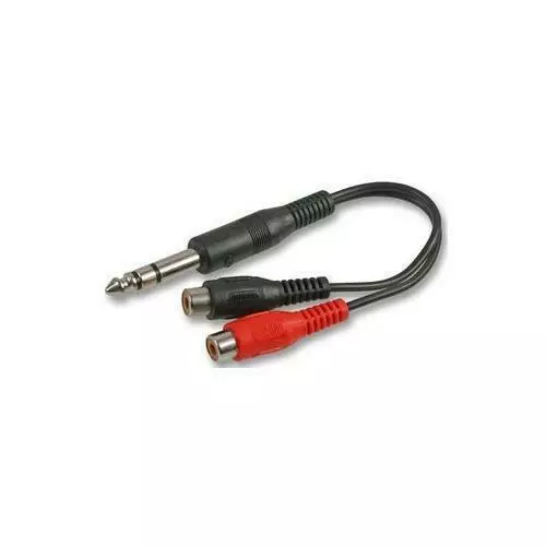 Twin Phono RCA Sockets to 6.35mm Stereo Jack Plug Adaptor Cable Audio Converter