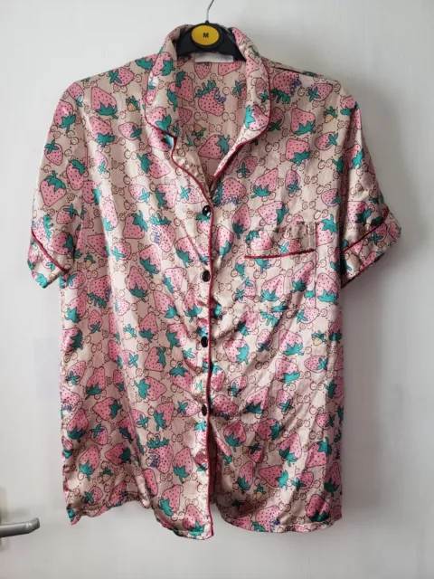 Ladies Satin Pyjama Shirt Size Small Short Sleeves Used