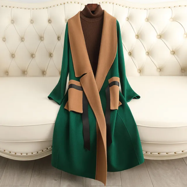 2023 Winter New Mid Length Wool Cashmere Jacket Slim Fit Coat Womens Woolen Coat