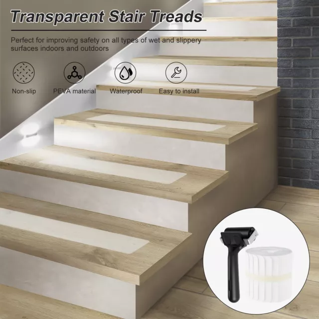 15Pcs Clear Stair Tape Transparent Stair Anti-Slip Strip Waterproof Stair`^