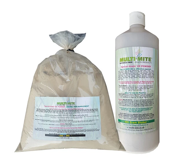 MULTI MITE 400g Shaker PLUS 1KG Bag Diatomaceous Earth DE Red Mite FEED Grade