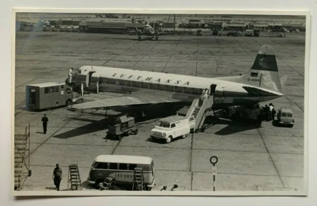 1959 3x5 B&W Photo London England Airport Lufthansa Airlines Viscount aircraft