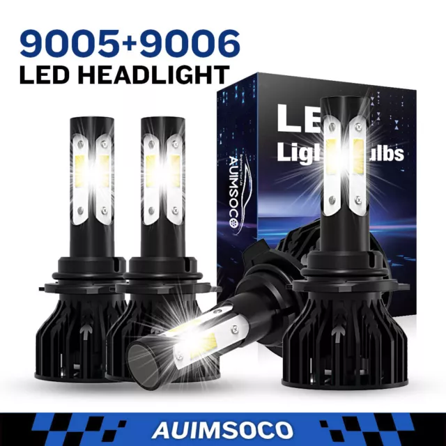 4-Sides Combo White 6000K LED Headlight Kit 9005 9006 Bulbs High + Low Beam New