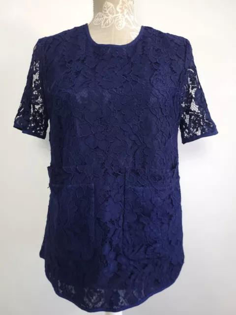 French Connection Top Size 14 Lace Blouse Short Sleeve with Pockets