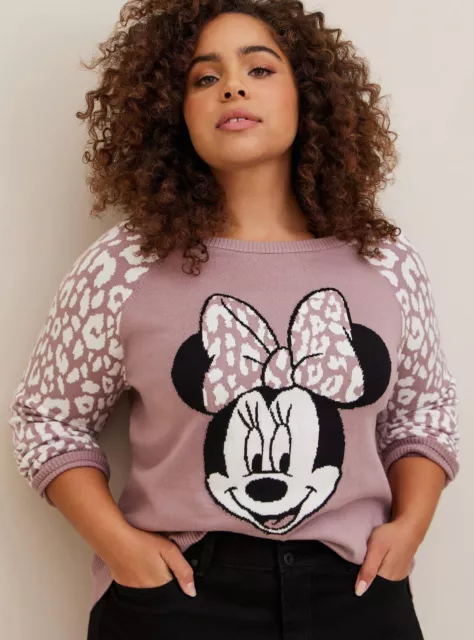 Disney Minnie Mouse Pullover Leopard Raglan Sweater Torrid Plus Size Womens 2X