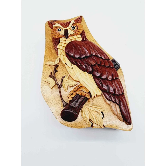 Vintage Wooden Owl Puzzle Box, Fully Lined Interior, Jewelry Box, Trinket Box