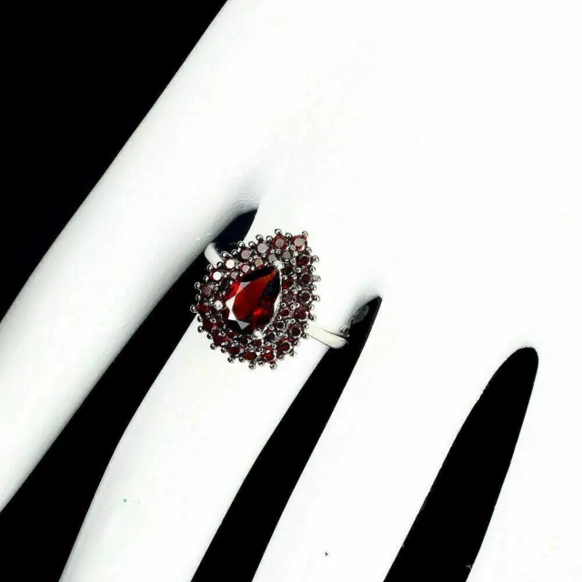 Ring Red Garnet Genuine Mined Gems Solid Sterling Silver Cluster P 1/2  US 8