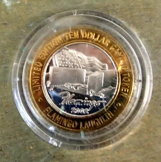 Flamingo Laughlin $10 Silver Strike Token 2002  Casino With Flag in Capsule