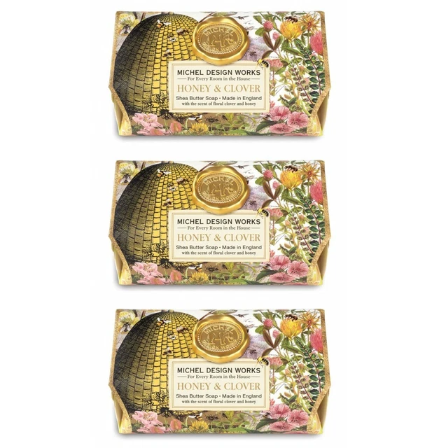 Set /3 Michel Design Works Large 8.7 oz Artisanal Bar Bath Soap Honey & Clover