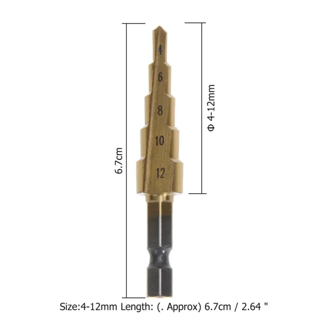5# HSS Hex Shank Pagoda Metal Steel Step Drill Bit Hole Cutter Cut Tool 4-12mm 3