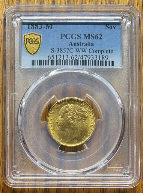 Best Price! 1883-M Australia Victoria Gold 1 Sovereign Sov Coin PCGS UNC MS62