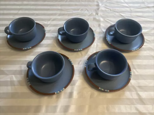 Dansk Mesa Sky Blue 5 Cups and 5 Saucers Japan