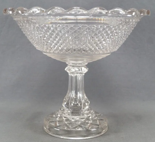 EAPG Large Diamond Point Pattern Flint Glass Antique Compote Circa 1850s - 1870s