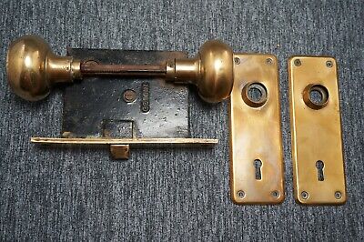 CORBIN Brass DOOR LOCK SET - Mortice Lock - Plates - "SYLVANIA" Knobs - ANTIQUE