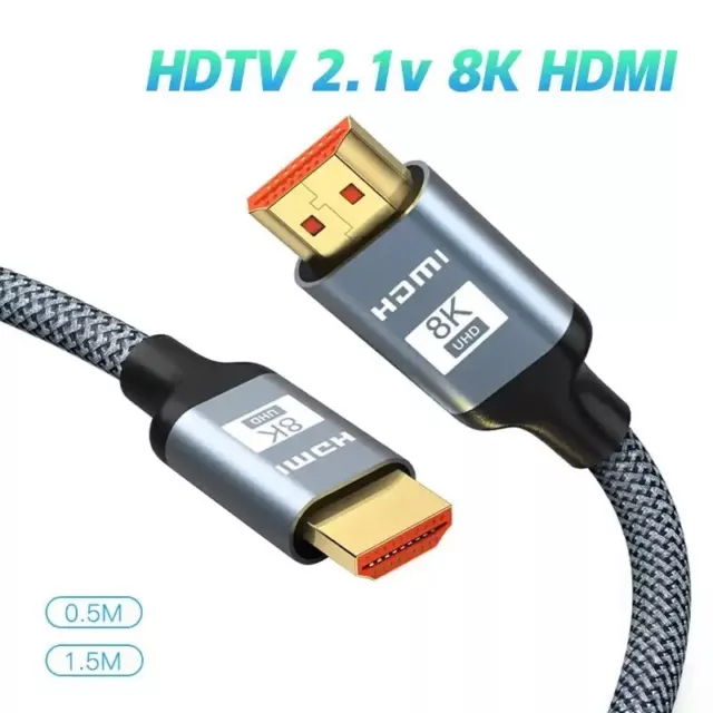 Cable HDMI 2.1 4K 120Hz 8K 150 cm compatible HDR UHD ARC 48Gb/Sec. Robuste 1.5m