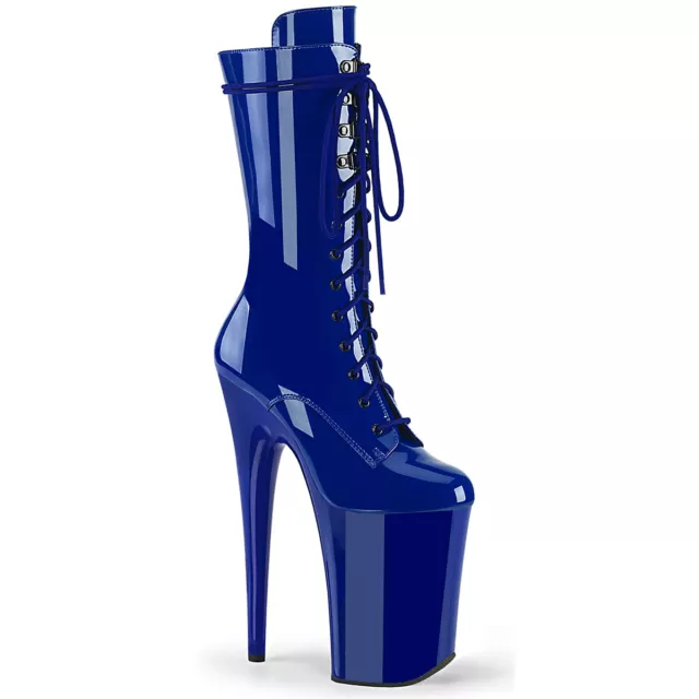 INFINITY-1050 Pleaser Femmes Haut Talons Schnürplateaustiefeletten Bleu Roi Lack