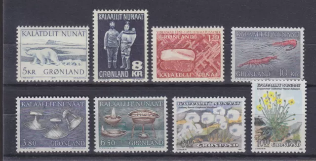 Greenland Sc 73/196 MNH. 1969-1989 issues, 8 different singles VF
