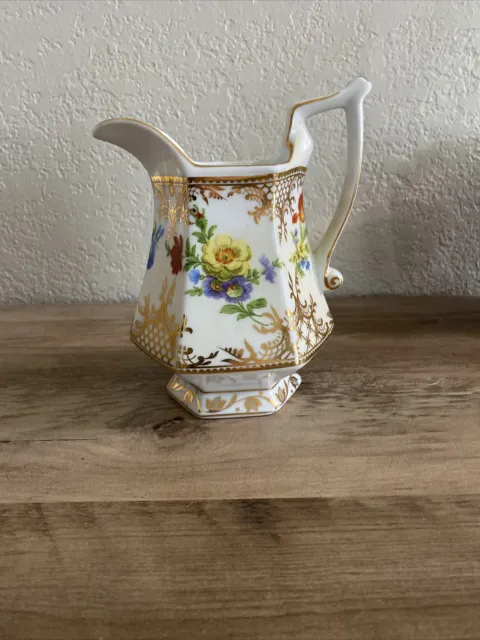 Royal Danube Small Pitcher  Multi Color Floral With Gold Trim Stamped 20oz