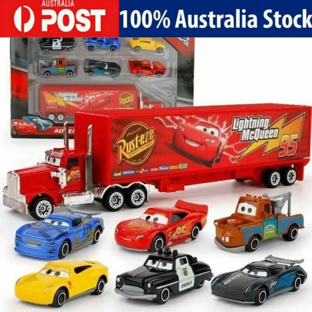 7pcs Cars 2 Lightning McQueen Racer Car&Mack Truck Kids Toy Collection Set Gifts