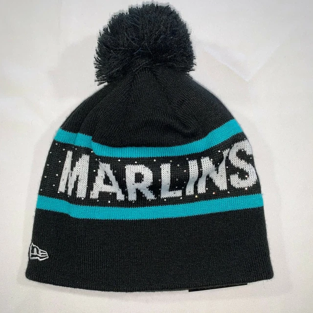 New Era Miami Marlins Beanie Women's Black Teal Hat Cap Size One Cooperstown
