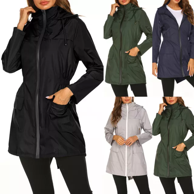 Ladies Rain Mac Womens Waterproof Festival Hooded Coat Parka Jacket