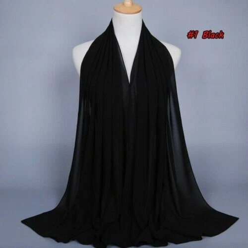 Large PGood Quality Chiffon Scarf Shawl Wrap Hijab Stretchy Big lain Lycra Black