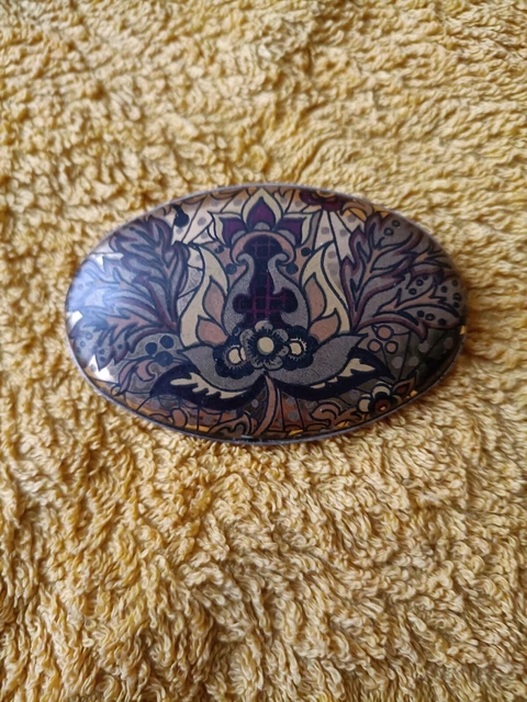 Broche Ancienne En Porcelaine De Limoges Et Métal Doré - Vintage - Occasion