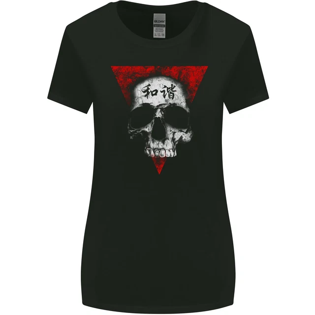 Maglietta Peace Harmony Skull Gothic Biker Moto Donna Taglio Più Largo