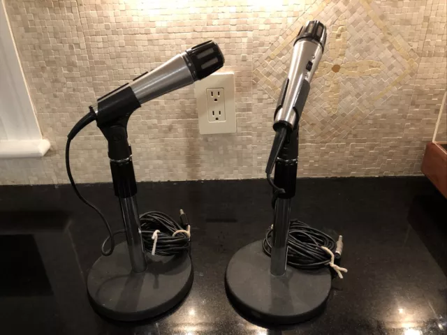Mint Pair (2) Shure Unidyne B Model 5155A Dynamic Microphones with Adjust Stands