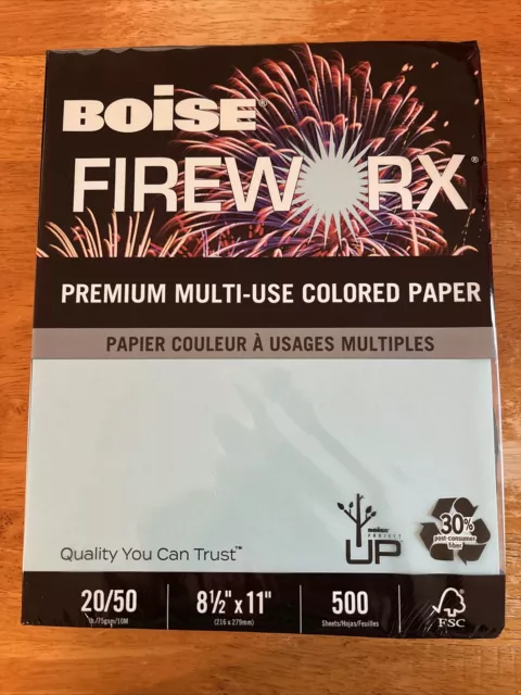 Boise Fireworx Colored Paper Copy Printer 20lb 8.5 x 11 Bottle Rocket Blue Ream