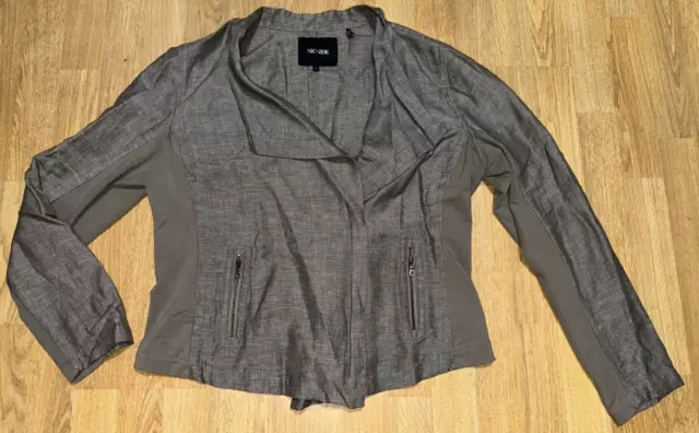 NIC+ZOE Gray Asymmetrical Collared Linen  Rayon Light Jacket - Size Large