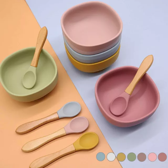 Juego de cena de succión de silicona para bebé con cuchara para bebé y niño pequeño