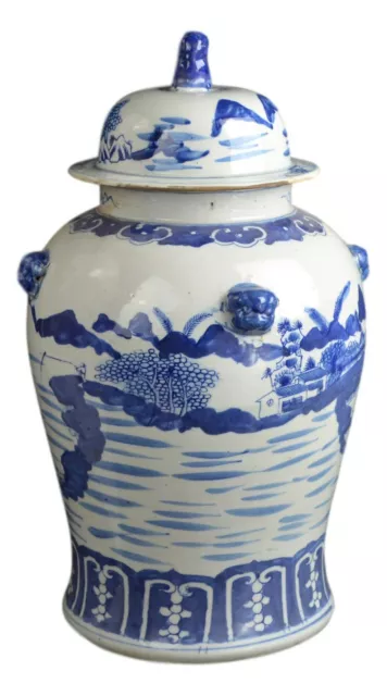 Festcool 19" Antique Like Finish Retro Blue and White Porcelain Landscape Tem...